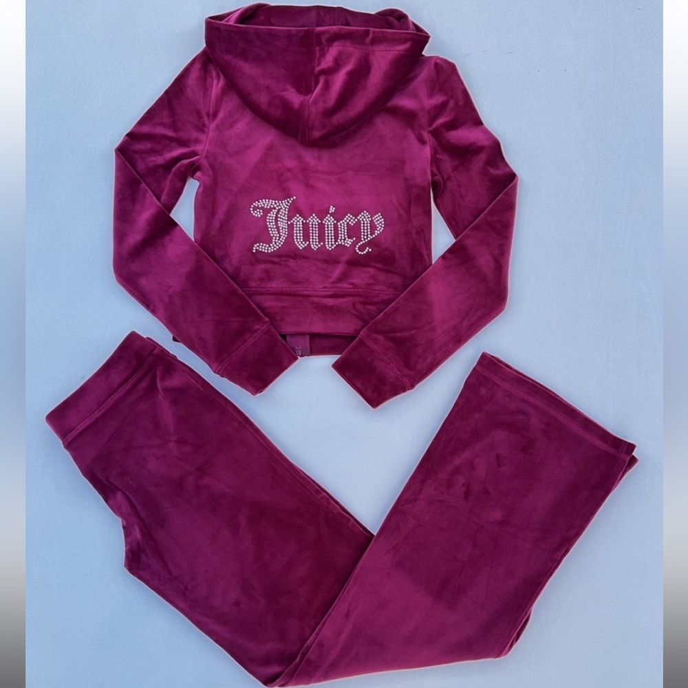 JUICY COUTURE OG small Bling Velour Juicy Logo Tracksuit - fuchsia purple